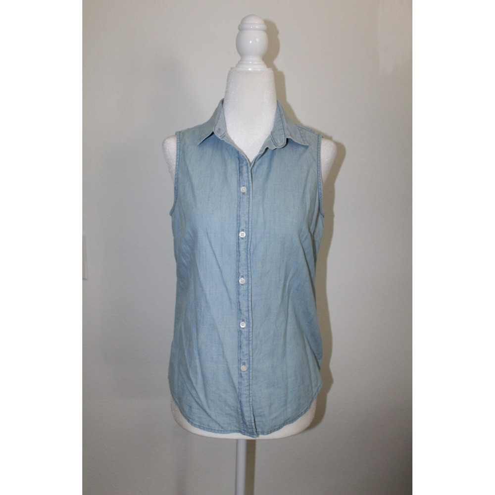 J.Crew Womens Sleeveless Chambray Button Down Shirt Light Blue 100% Cotton XS